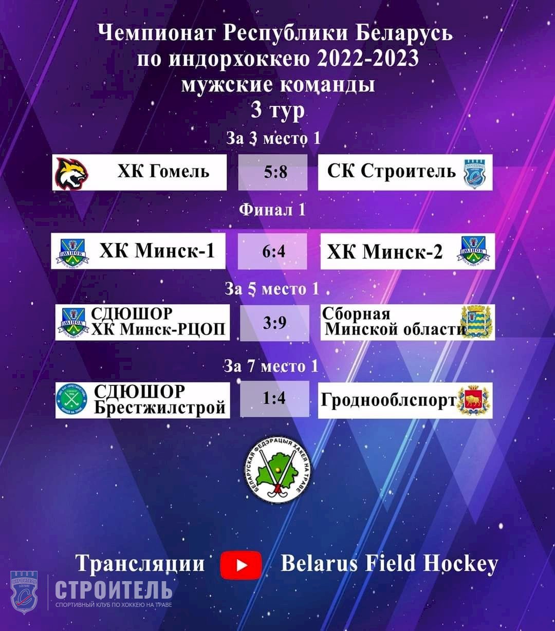 Первый день 3го тура чемпионата Республики Беларусь по индорхоккею